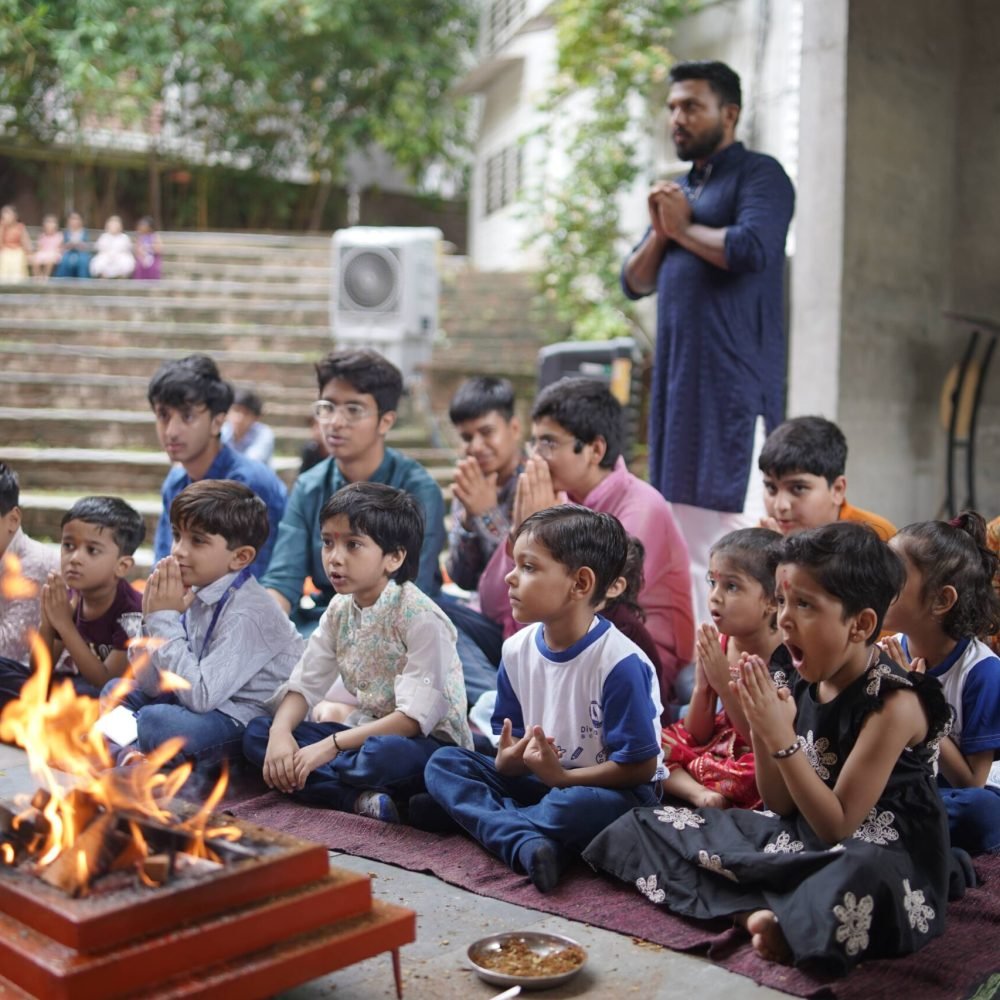 School Students and Staff Participating in Traditional Hawan Ceremony